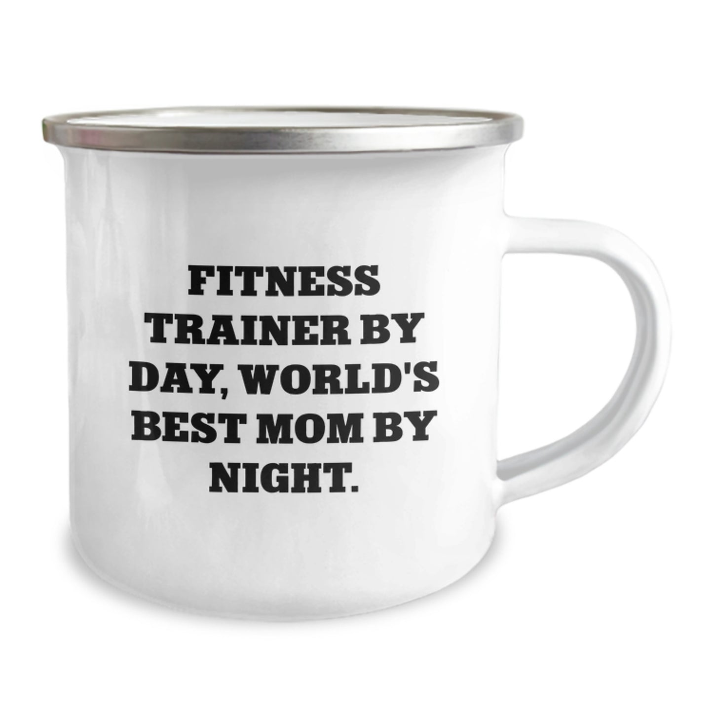 Funny Fitness Trainer Gifts from Mom - Camping Mug for Birthday - 'Fitness Trainer By Day, World's Best Mom By Night.' - Image 2