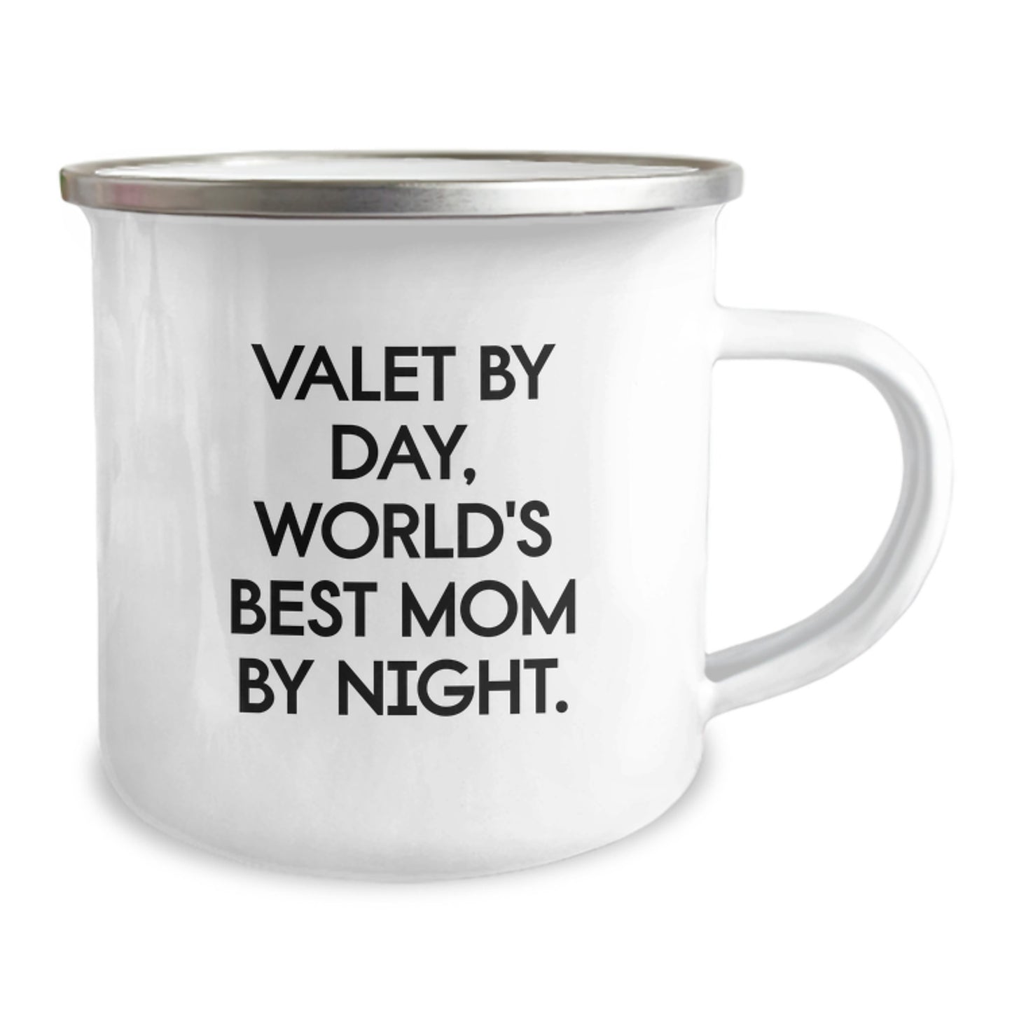 Valet Gifts from Friends and Family, Camping Mug for Birthday, 'Valet By Day, World's Best Mom By Night.' Funny Quote, 12 oz Stainless Steel with Enamel Finish - Image 2