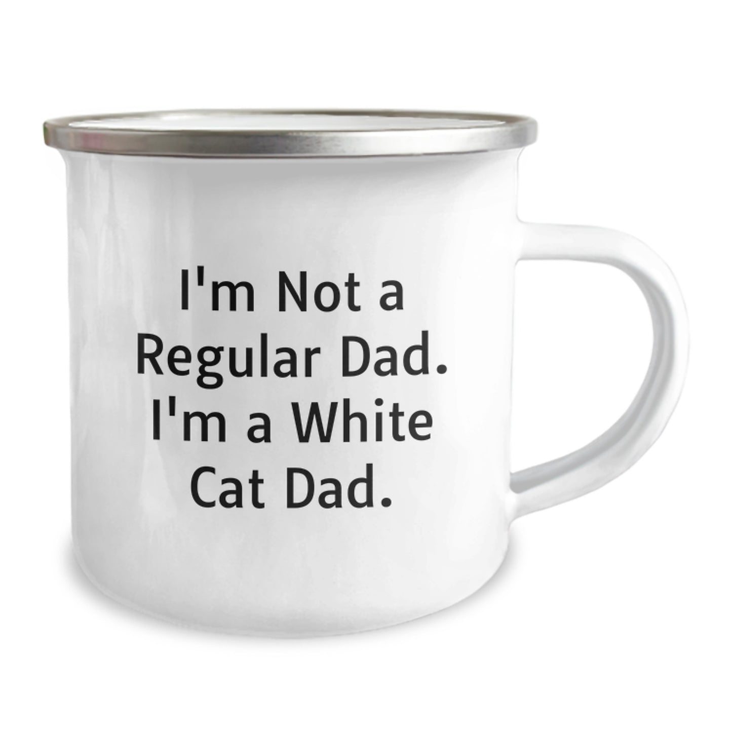 Funny White Cat Gifts for Dad from White Cat Lover, Enamel Camping Mug, Christmas Unique Presents for Him - Image 2