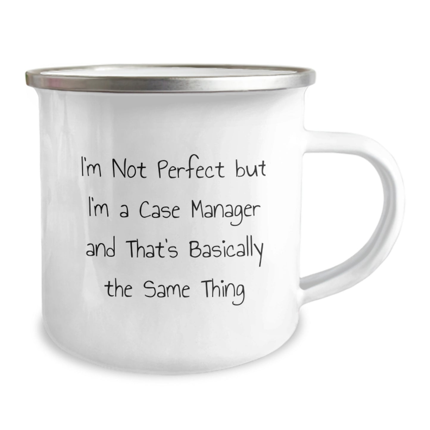 Funny Case Manager Gifts from Friends, Unique Camping Mug for Case Manager's Birthday, 'I'm Not Perfect But I'm A Case Manager And That's Basically The Same Thing' Quote - Image 2