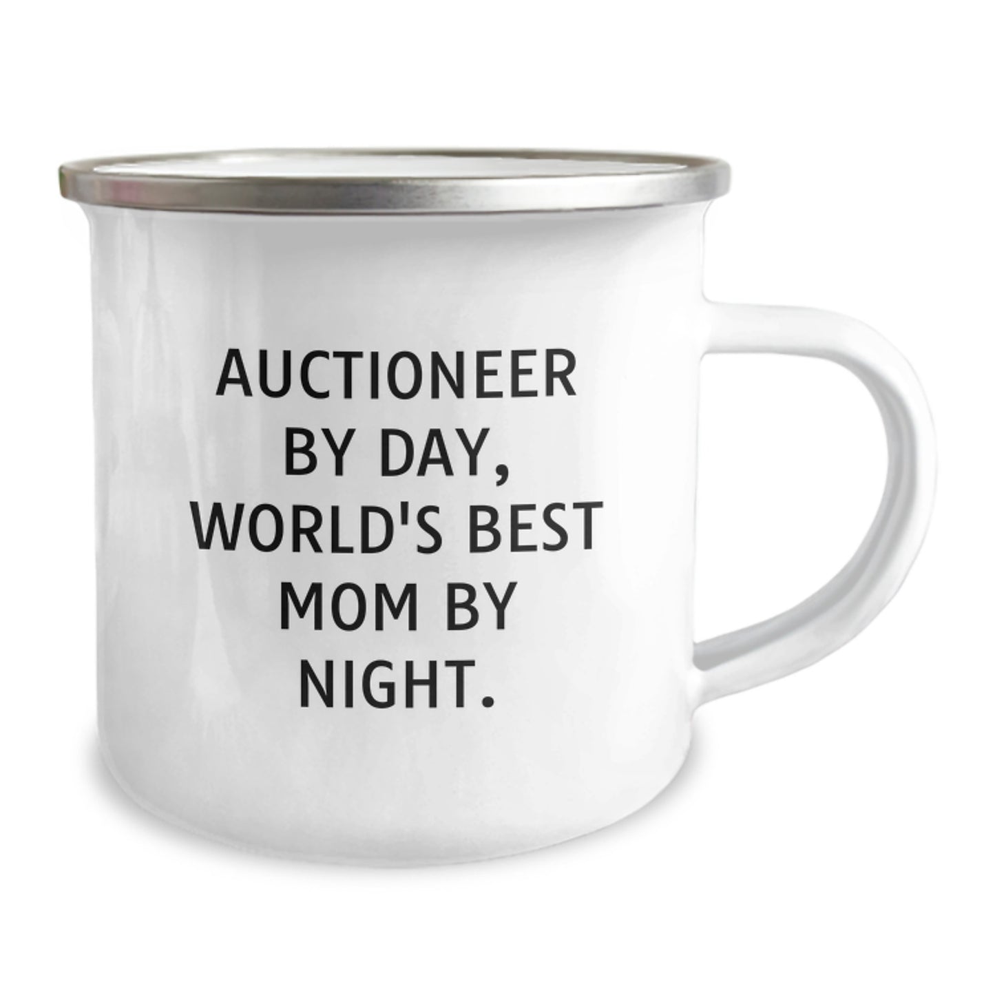 Funny Auctioneer Gifts for Family, Unique Camping Mug from Mom, Inspirational Quote - 'Auctioneer By Day, World's Best Mom By Night.' - Image 2