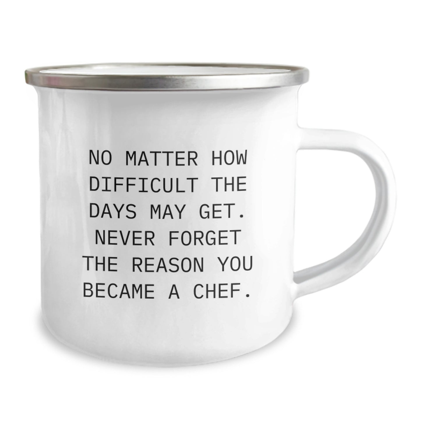 Inspirational Chef Gifts from Friends, Unique Graduation Gifts for Him, Funny Camping Mug with Quote 'Never Forget The Reason You Became A Chef' - Stainless Steel 12 oz - Image 2