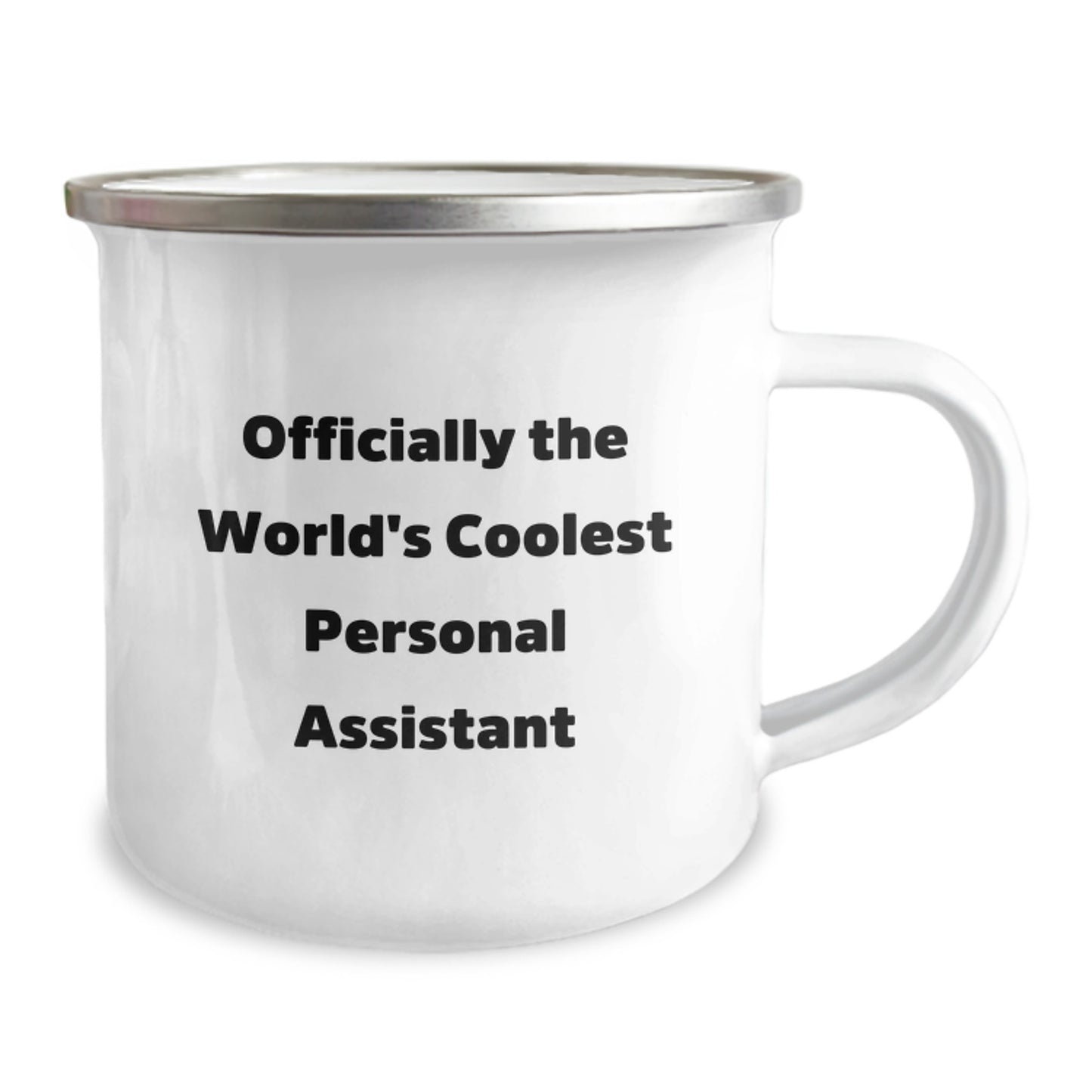 Funny Camping Mug Gifts from Men to Personal Assistant on Birthday, 'Officially The World's Coolest Personal Assistant' Quote, Stainless Steel Enamel Finish - Image 2