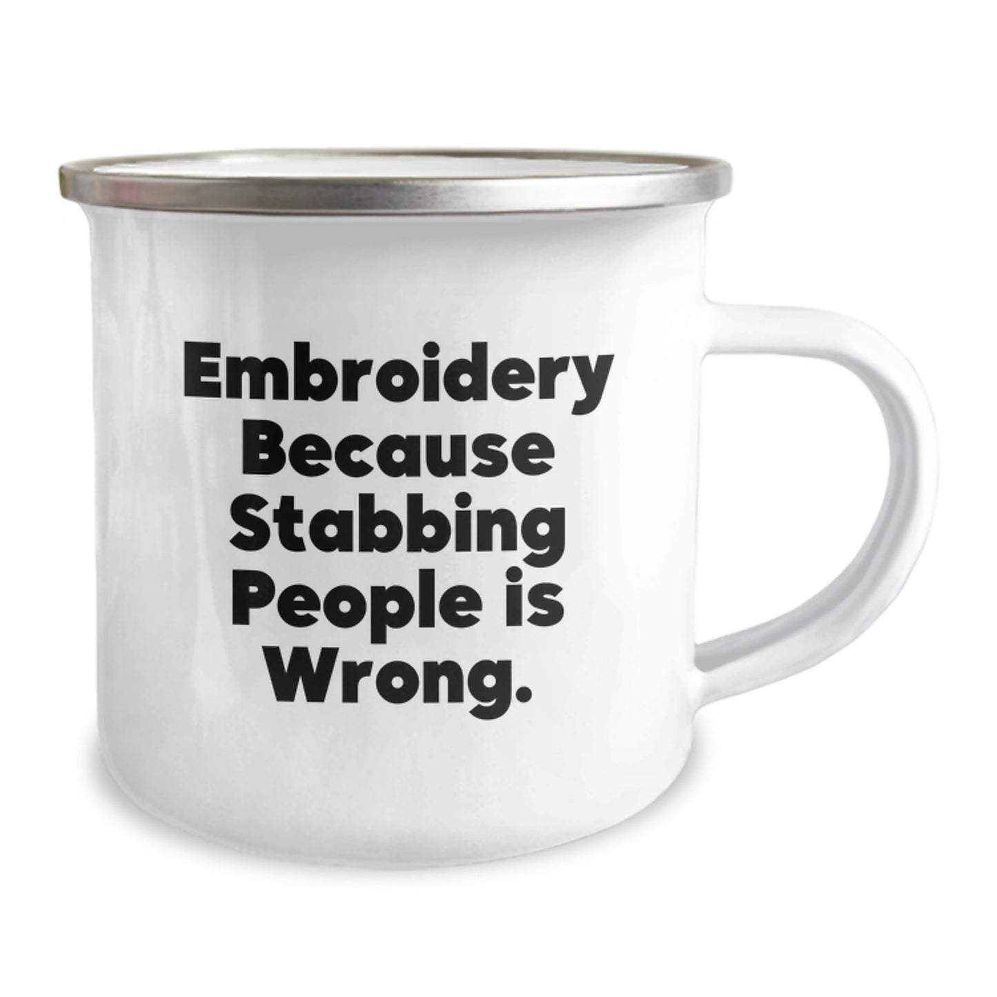 Unique Embroidery Christmas Unique Gifts from Friends, Funny Camping Mug for Men Women Embroidery Enthusiasts - 'Embroidery Because Stabbing People Is Wrong.' - Image 2