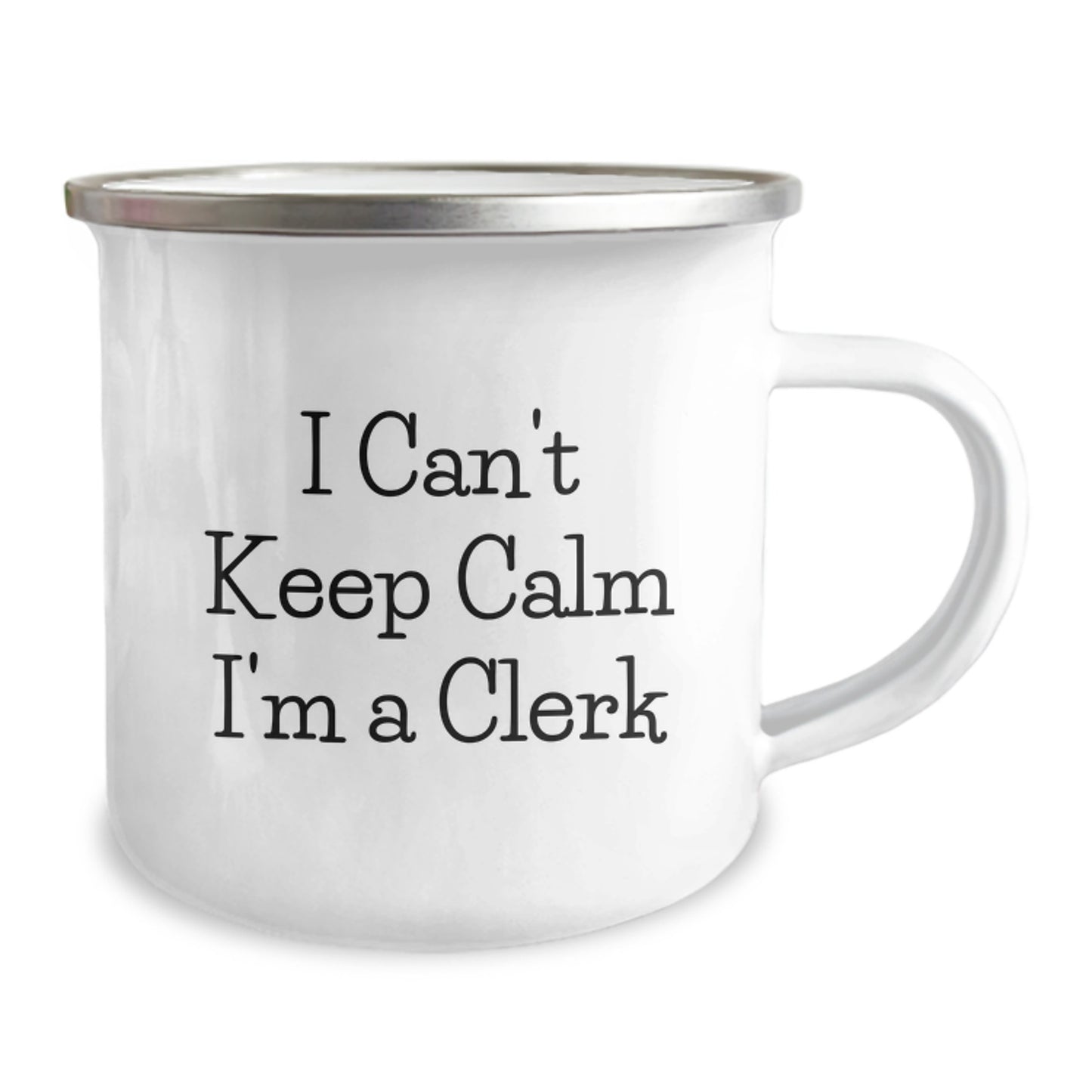 Cute Clerk Gifts from Friends for Christmas Unique Clerk Mugs, 'I Can't Keep Calm I'm A Clerk' Funny Camping Mug, Stainless Steel with Enamel Finish - Image 2