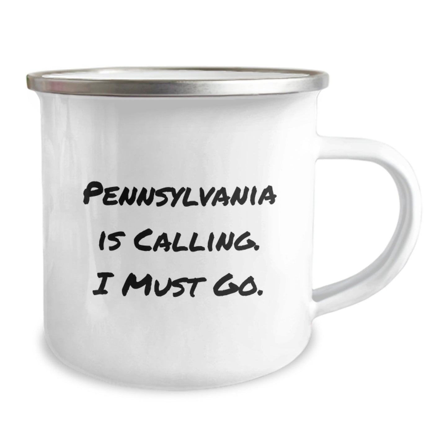 Pennsylvania Camping Mug Gifts from Friends to Family - 'Pennsylvania Is Calling' - 12 oz Stainless Steel with Enamel Finish, Perfect for Graduation - Image 2