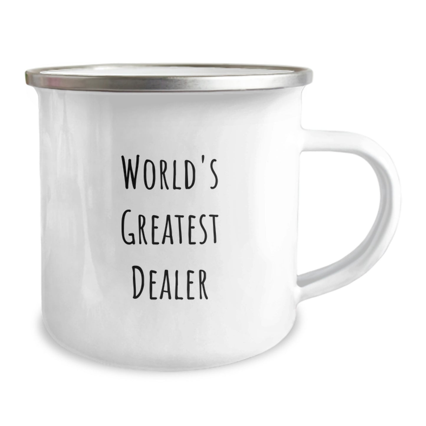 Funny 'World's Greatest Dealer' Camping Mug, Unique Gifts from Men for Father's Day, Perfect for Dealer Enthusiasts, 12 oz Stainless Steel with Enamel Finish - Image 2