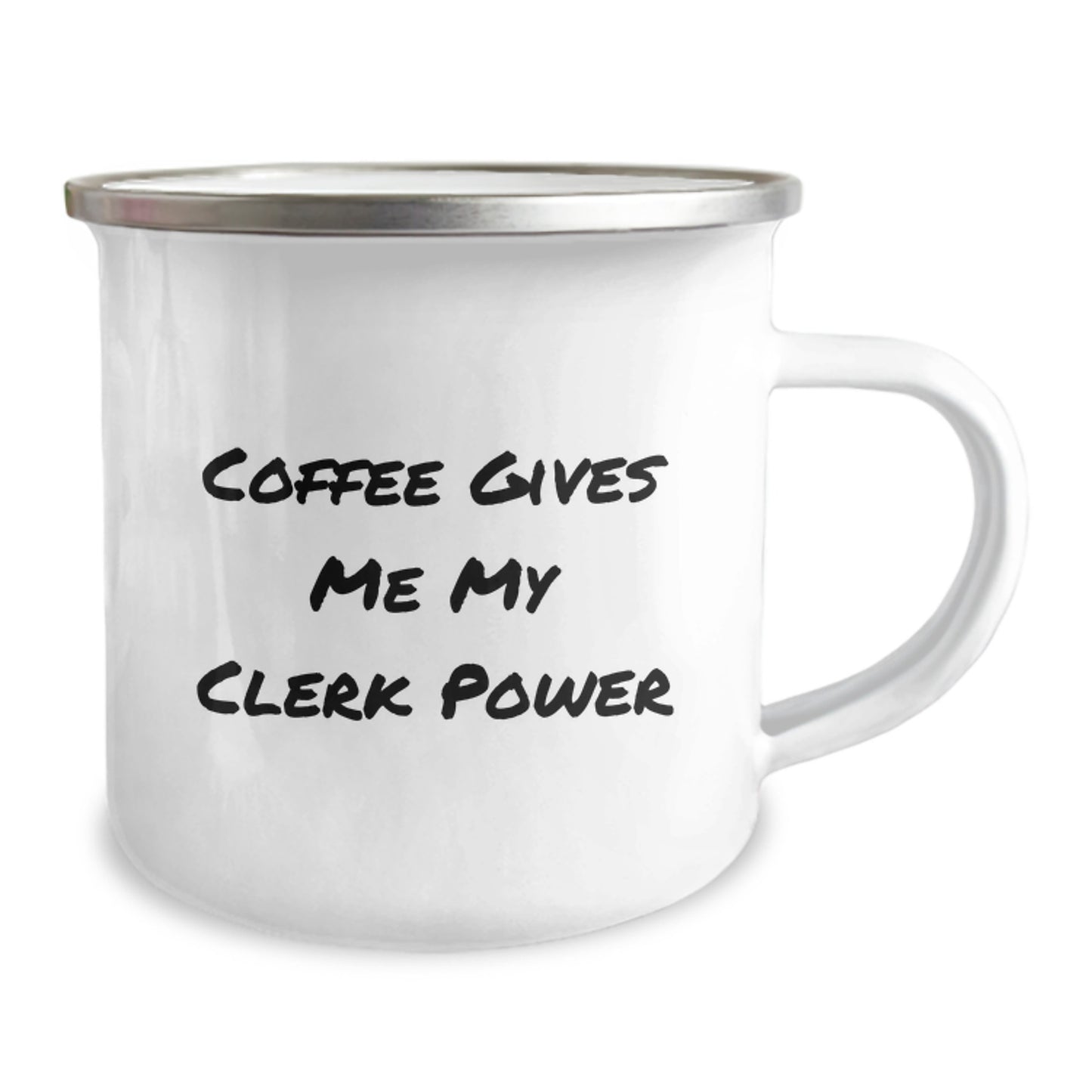 Clerk Power Coffee Mug for Graduation Gifts from Friends, Family, or Coworkers, Funny Quote: 'Coffee Gives Me My Clerk Power' - Image 2