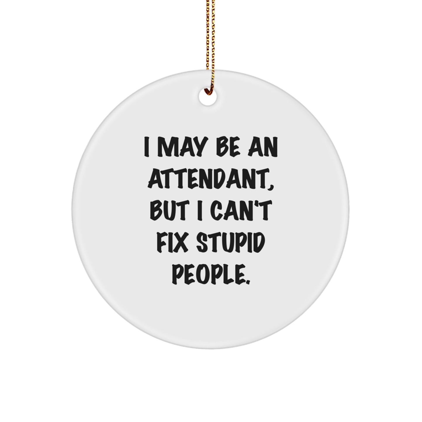 Funny Attendant Gifts for Men from Friends - I May Be An Attendant, But I Can't Fix Stupid People. Christmas Circle Ornament for Coworkers - Image 1