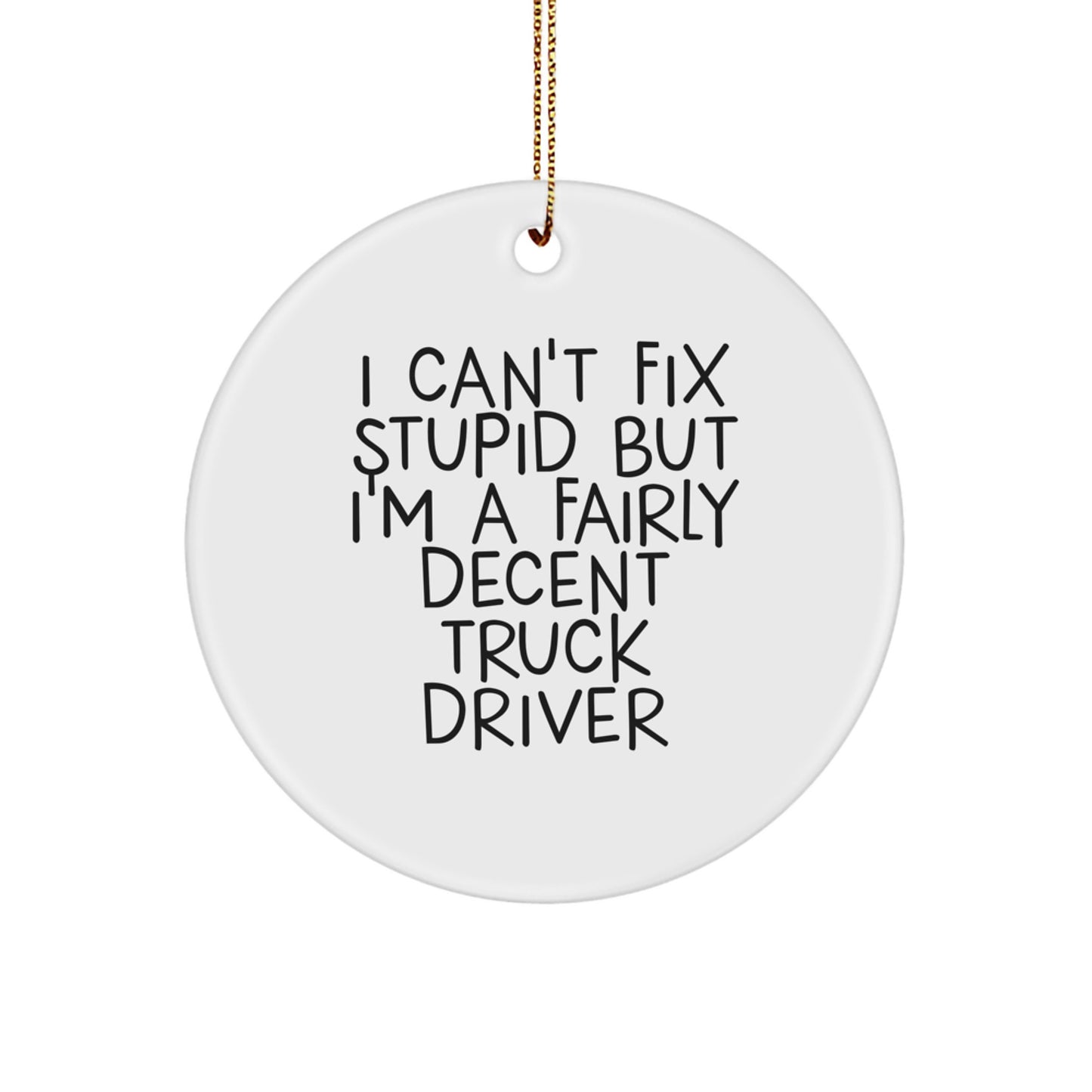 Truck Driver Gifts for Men, Funny Circle Ornament with I 'Can't Fix Stupid' Quote, Unique Christmas Decorations for Friends, Coworkers, Family - Image 1