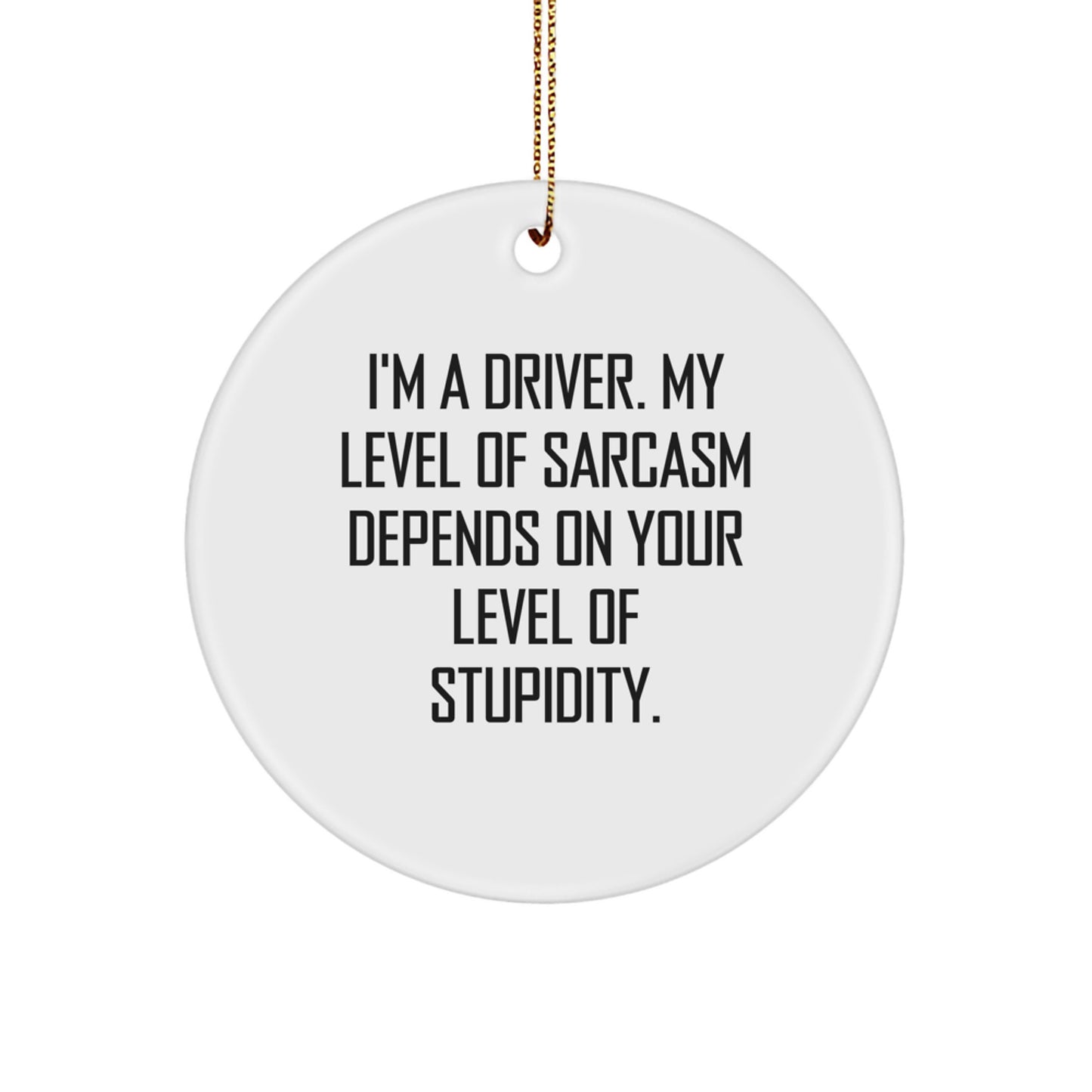 Funny Driver Gifts from Friends - 'I'm A Driver. My Level Of Sarcasm Depends On Your Level Of Stupidity.' Circle Ornament for Christmas Unique Gifts - Image 1