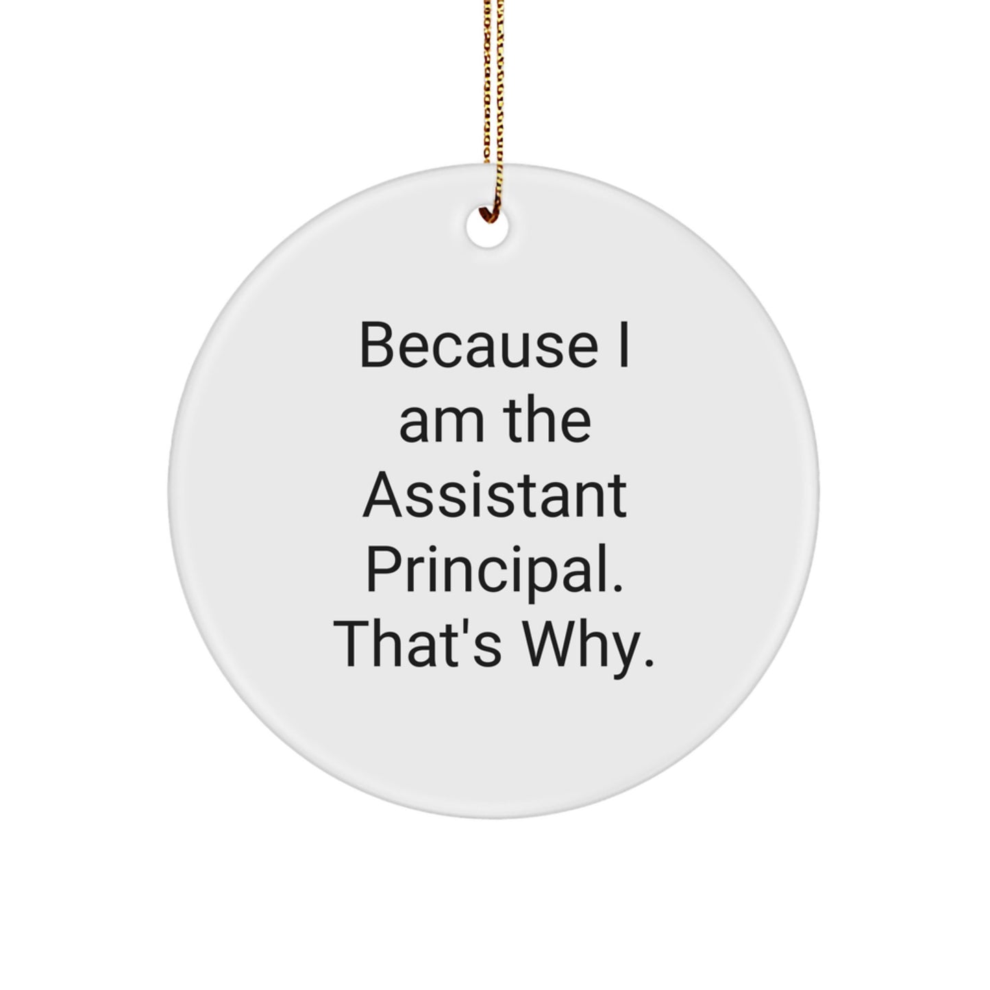 Funny Assistant Principal Gifts from Men to Assistant Principals, Unique Circle Ornaments for Christmas, 'Because I Am The Assistant Principal. That's Why.' - Image 1