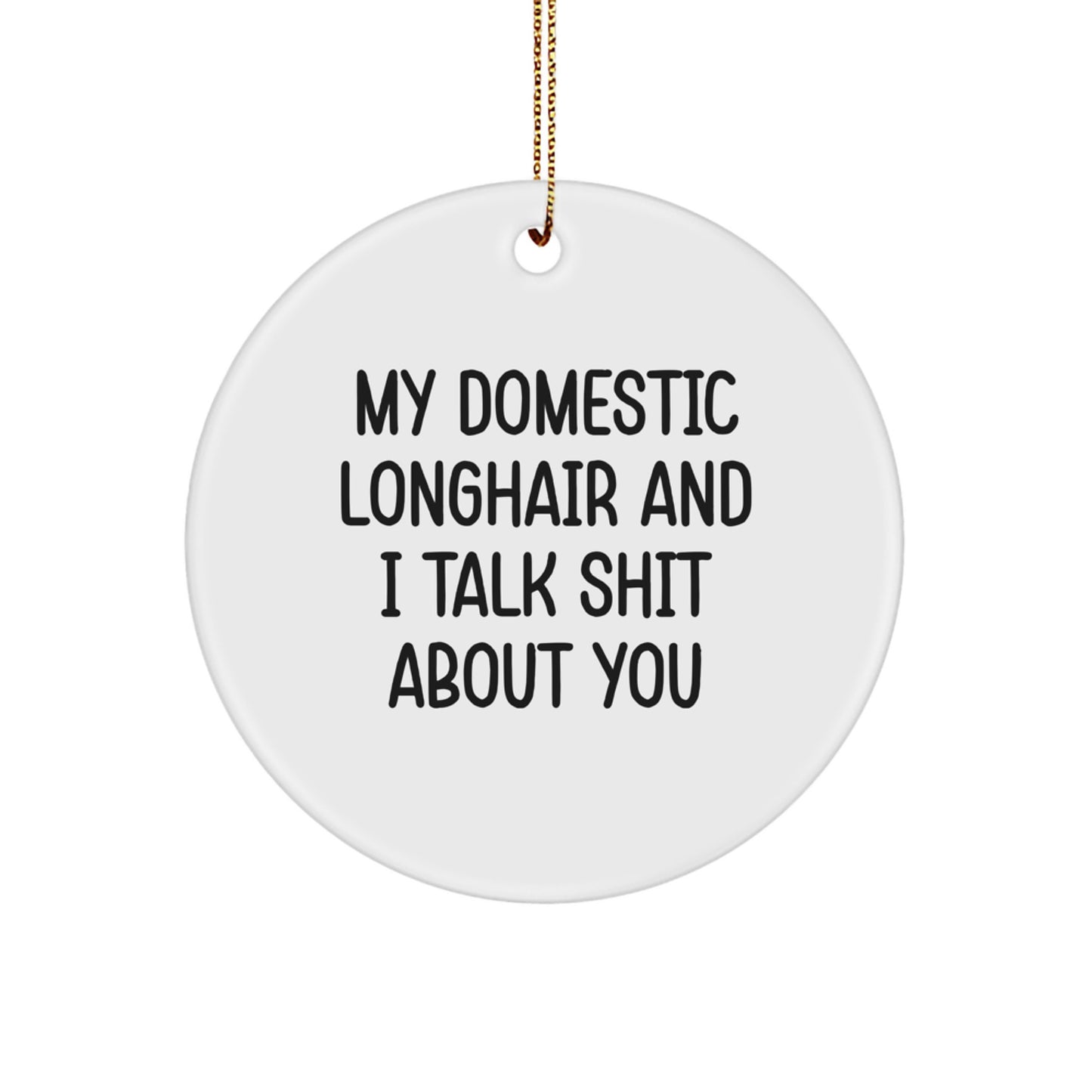 Funny Domestic Longhair Cat Gifts from Friends - My Domestic Longhair And I Talk Shit About You Circle Ornament for Christmas Decorations - Image 1