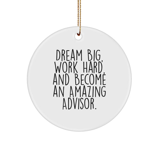 Inspirational Advisor Gifts from Friends - Dream Big, Work Hard, Circle Ornament, White, 2.75 Tall, 0.5 oz, for Christmas - Image 1