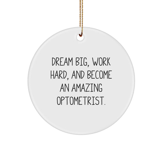 Inspirational Optometrist Gifts from Friends and Family - 'Dream Big, Work Hard, And Become An Amazing Optometrist' Circle Ornament for Christmas - Image 1