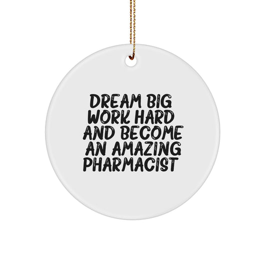 Inspirational Pharmacist Gifts from Friends for Christmas - 'Dream Big, Work Hard, And Become An Amazing Pharmacist.' Circle Ornament - Image 1
