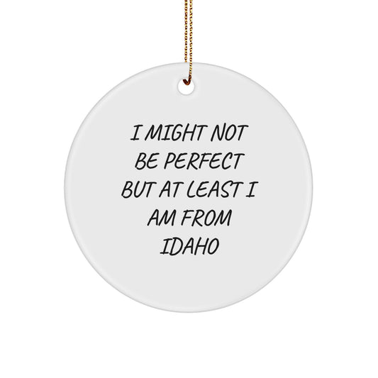 Idaho Circle Ornament, Funny Gift from Idaho, 'I Might Not Be Perfect But At Least I Am From Idaho', Christmas Decorations for Gifts from Family, Friends, and Coworkers to Idaho Lovers - Image 1