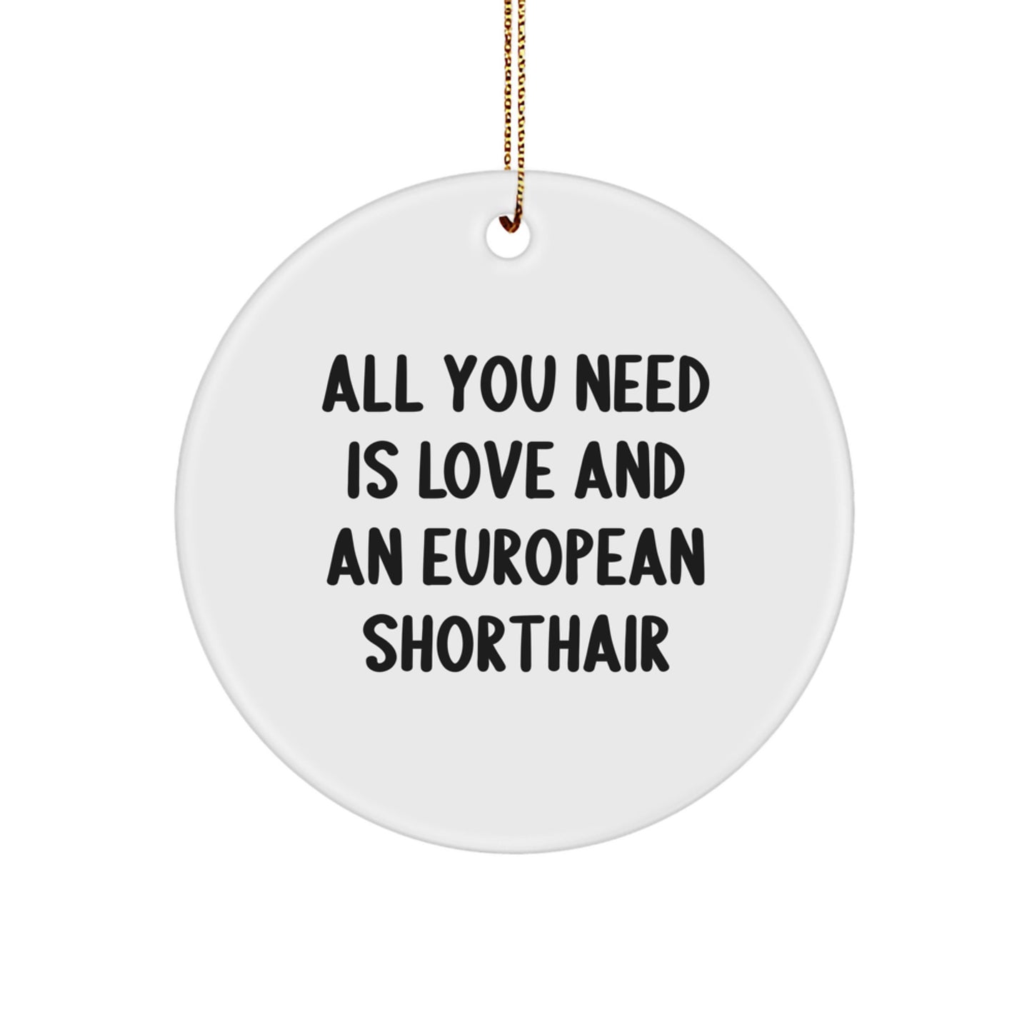 European Shorthair Cat Lovers Gifts for Men, Women, Friends, Family - Circle Ornament with 'All You Need Is Love And An European Shorthair' Quote, Christmas Unique Gifts from Friends - Image 1