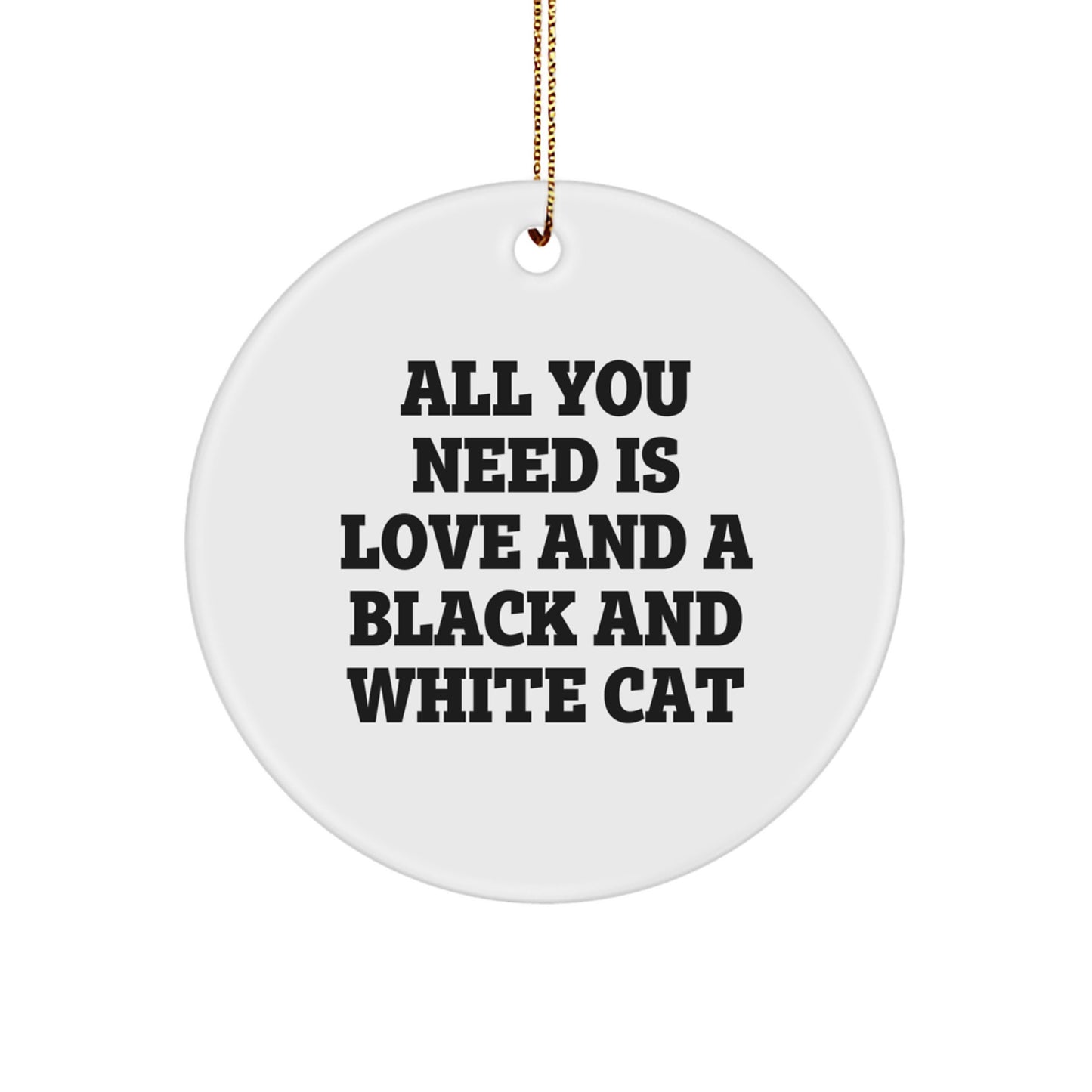 Funny Black and White Cat Gifts from Men to Friends, Unique Christmas Circle Ornament with 'All You Need Is Love And A Black And White Cat' Quote - Image 1