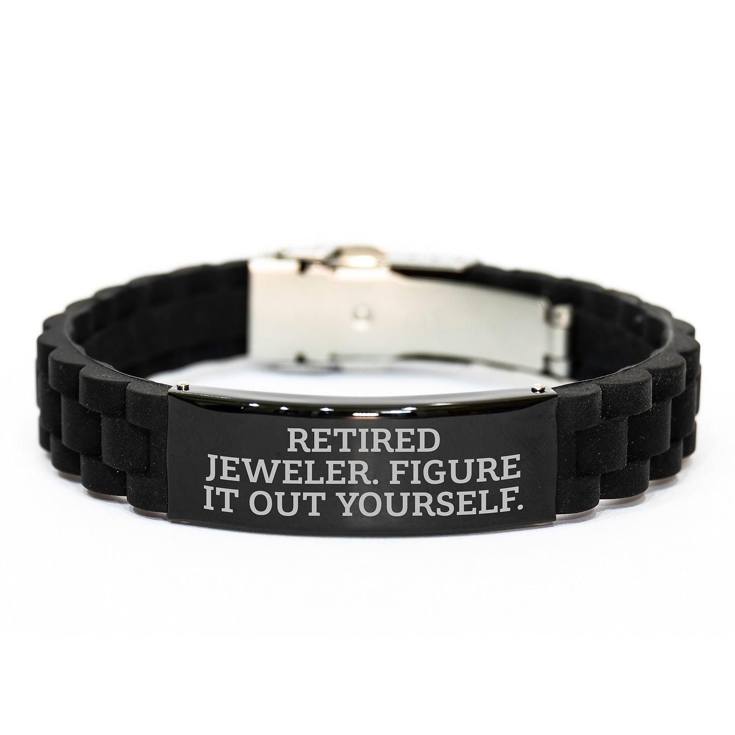 Jeweler's Gift: Funny Quote Glide lock Clasp Black Stainless Steel Silicone Adjustable Graduation Gifts from Men, Gifts for Jeweler, Friends and Family - Image 1