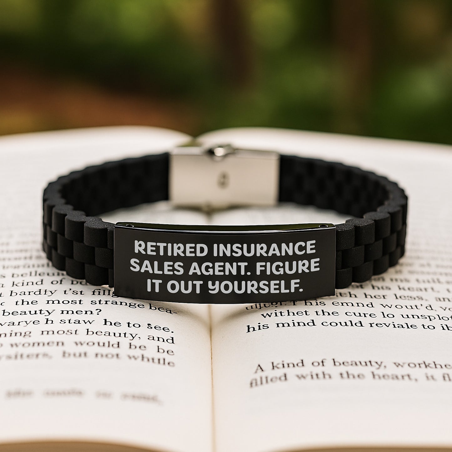 Funny Insurance Sales Agent Gifts for Graduation - 'Retired Insurance Sales Agent. Figure It Out Yourself.' Glide lock Clasp Bracelet from Coworkers - Image 2