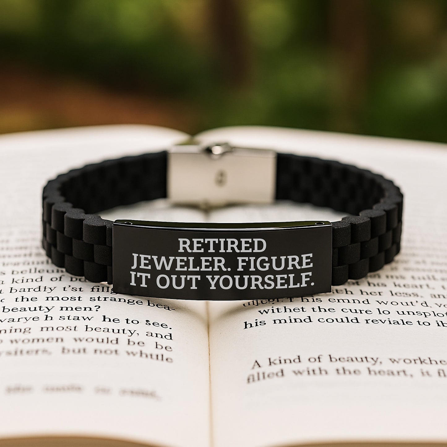 Jeweler's Gift: Funny Quote Glide lock Clasp Black Stainless Steel Silicone Adjustable Graduation Gifts from Men, Gifts for Jeweler, Friends and Family - Image 2