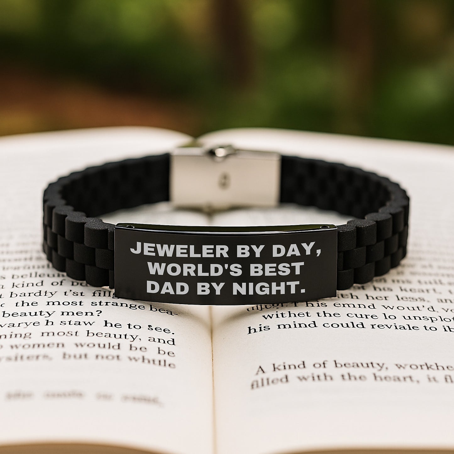 Jeweler Gifts, Funny Quote, Gifts from Men to World's Best Dad, Adjustable Glide lock Clasp Black Silicone Stainless Steel Birthday Presents for Him - Image 2