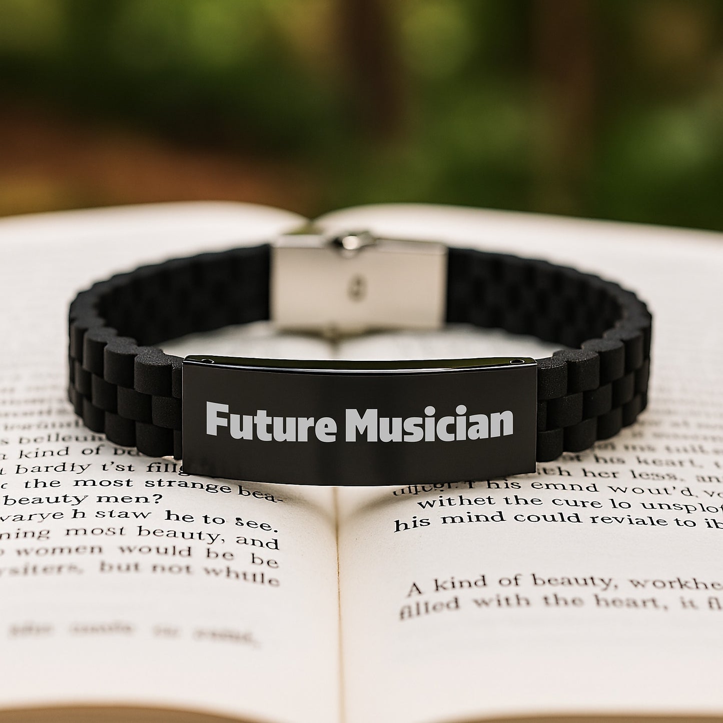Funny Musician Gifts from Friends for Future Musicians, Glide lock Clasp Adjustable Black Silicone Stainless Steel Musician Gift, Graduation Unique Gifts - Image 2
