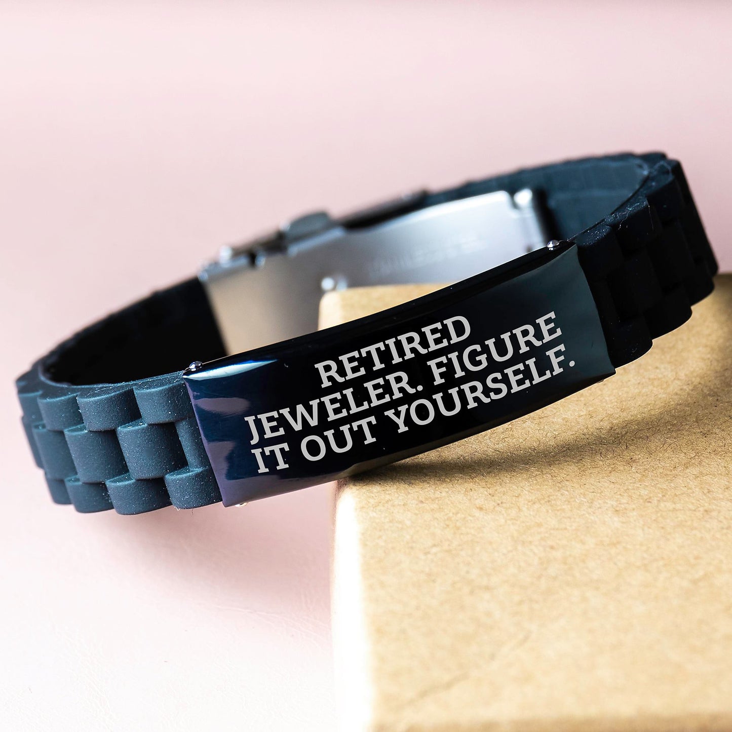 Jeweler's Gift: Funny Quote Glide lock Clasp Black Stainless Steel Silicone Adjustable Graduation Gifts from Men, Gifts for Jeweler, Friends and Family - Image 3