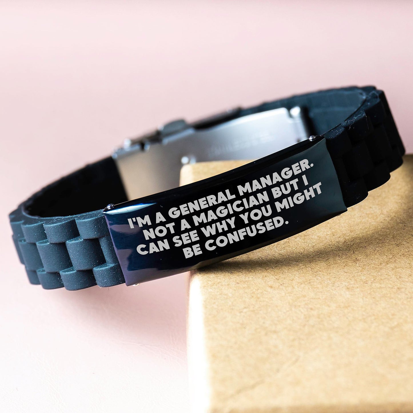 Gifts from Friends, Family, Coworkers, or Men for General Manager - Funny Glide lock Clasp Black Stainless Steel Silicone Adjustable Birthday Unique Gifts - Image 3