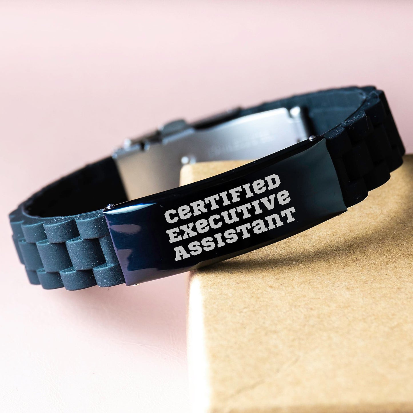Executive Assistant Gifts from Friends, Inspirational Quote Certified, Glide lock Clasp Black Stainless Steel Silicone Adjustable Graduation Unique Gifts for Executive Assistant - Image 3