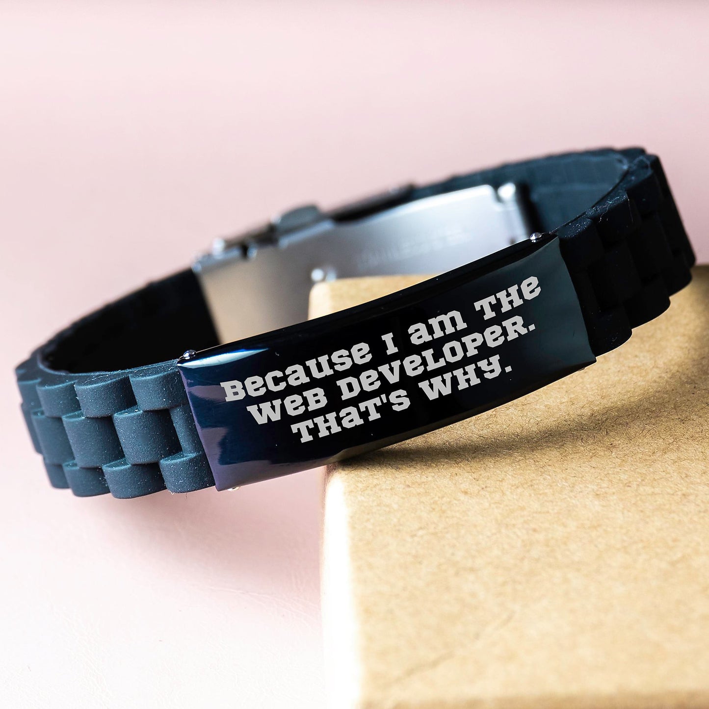 Funny Web Developer Gifts for Men, Glide lock Clasp Bracelet with Because I Am The Web Developer. That's Why. Quote, Christmas Unique Gifts from Friends - Image 3
