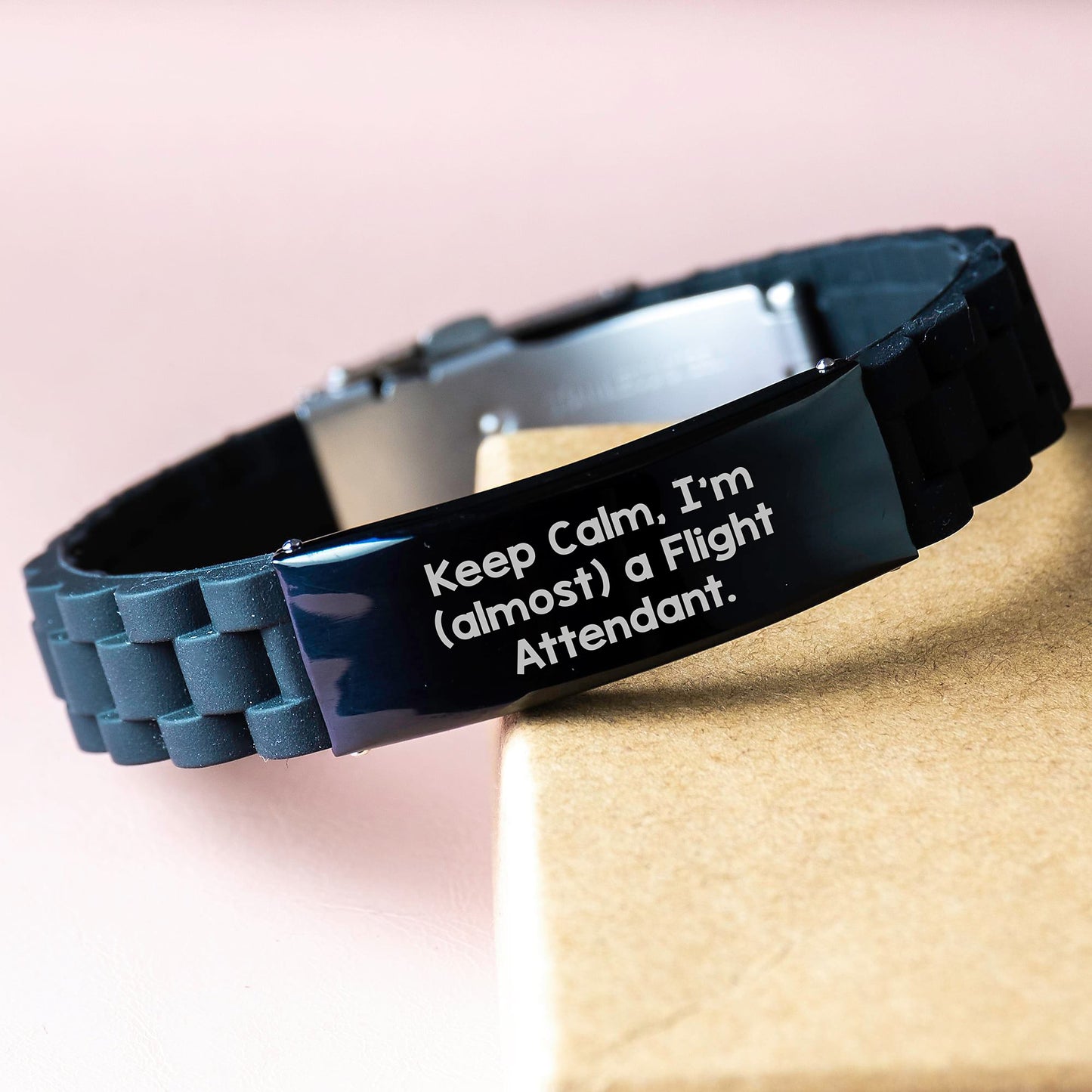 Funny Flight Attendant Gifts for Women - Glide lock Clasp Bracelet - Keep Calm, I'm (almost) A Flight Attendant. - Image 3