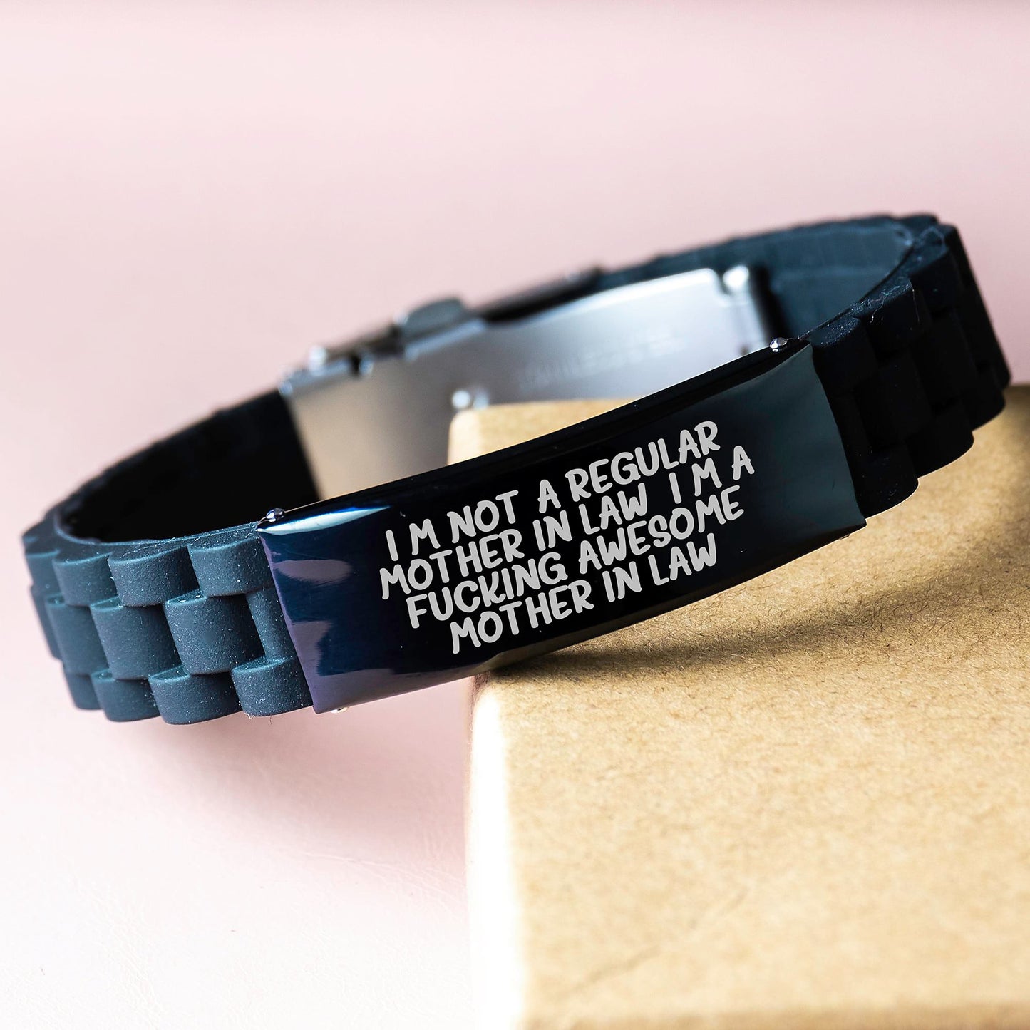 Funny Mom-in-law Gifts, 'I'm Not A Regular Mom-in-law. I'm A F--king Awesome Mom-in-law.' Glide lock Clasp Black Stainless Steel Silicone Adjustable Graduation Gifts from Friends and Family - Image 3