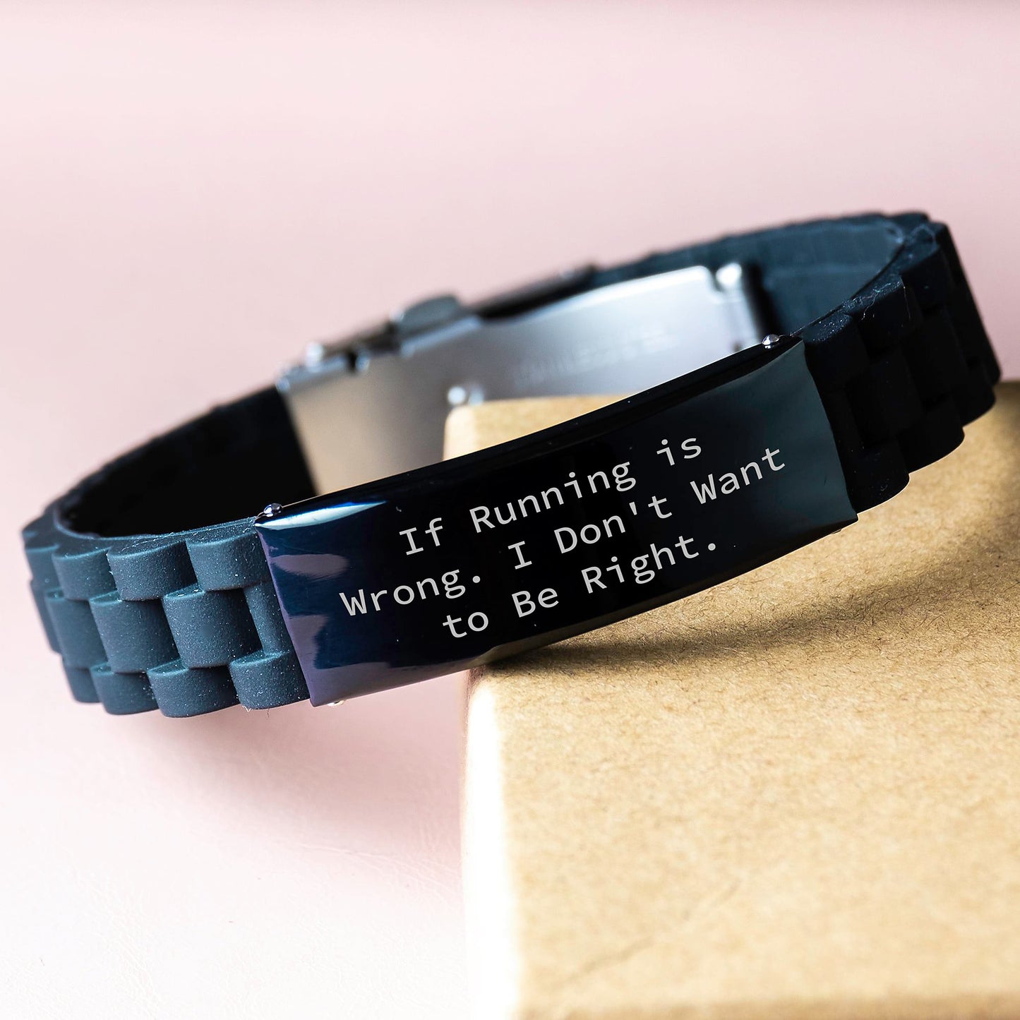 Funny Running Gifts from Friends, Inspirational Quote Glide lock Clasp Bracelet for Running Lovers, Adjustable Black Stainless Steel Silicone Men's Graduation Unique Gifts - Image 3