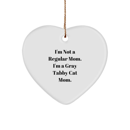 Gray Tabby Cat Mom Christmas Unique Gifts, Funny Heart Ornament from Friends to Family - Image 1