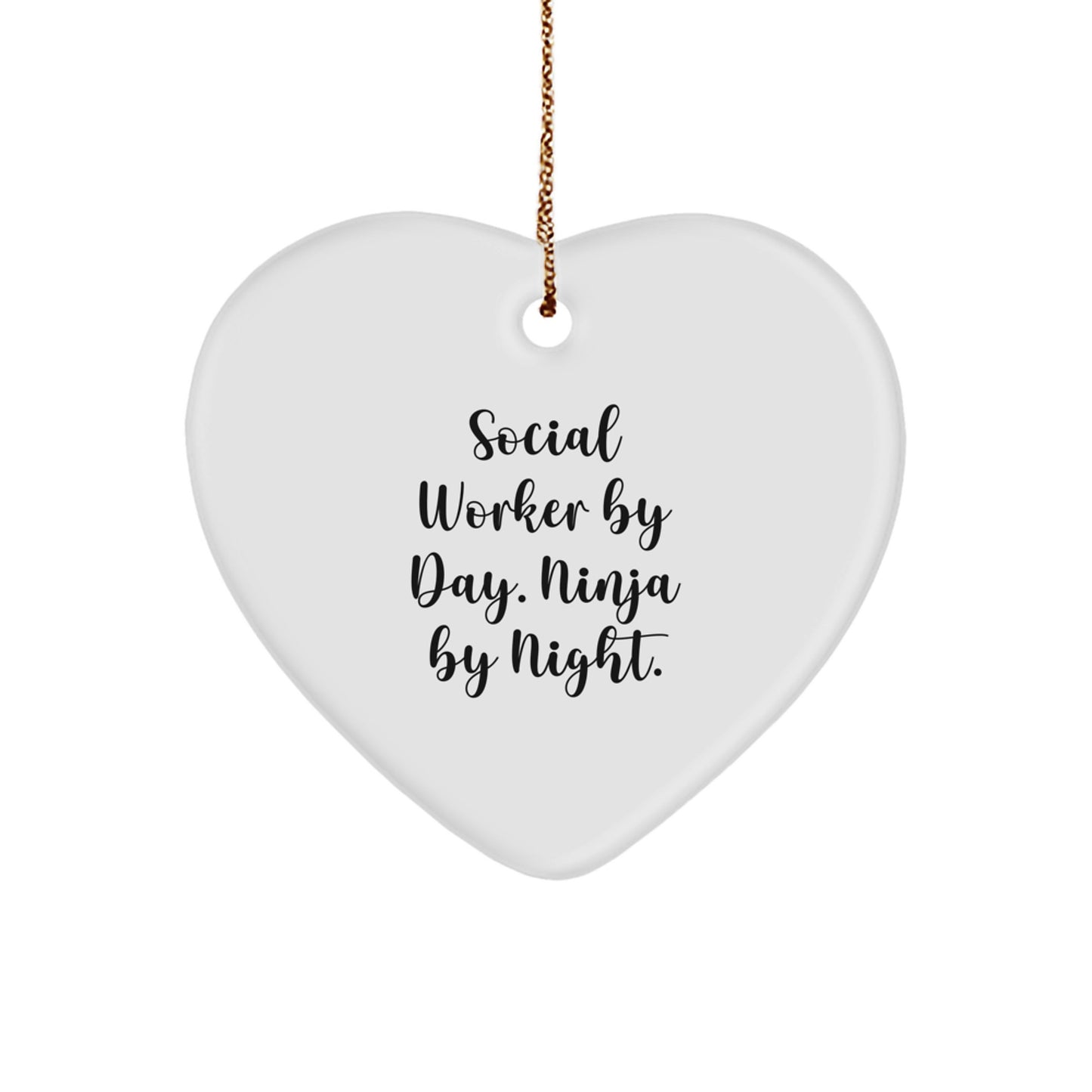 Funny Social Worker Christmas Unique Gifts from Friends, Heart Ornament for Social Worker By Day, Ninja By Night. - Image 1