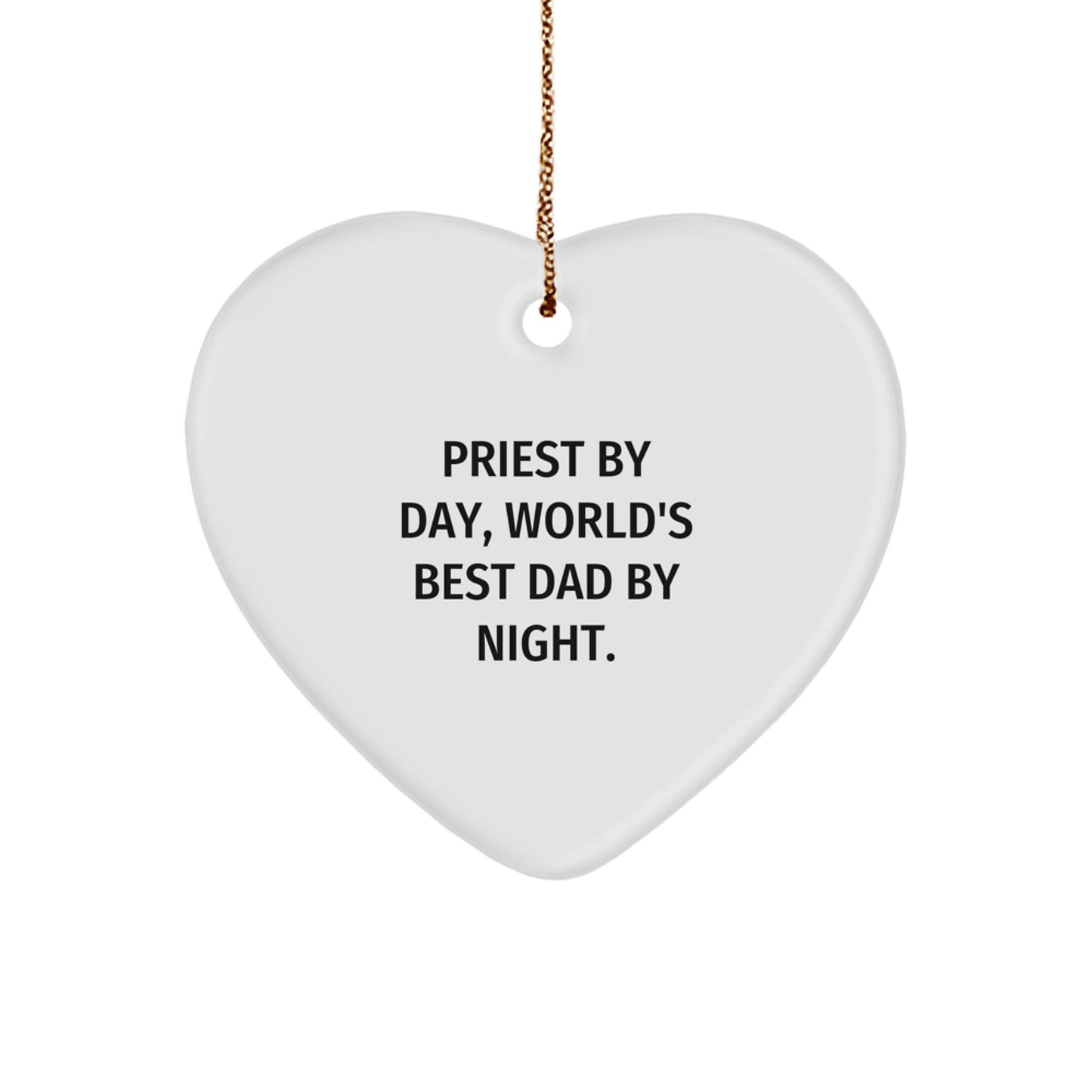 Priest Gifts, Funny Heart Ornament, 'Priest By Day, World's Best Dad By Night.' - Perfect Christmas Unique Gifts for Priest, Friends, and Family - Image 1