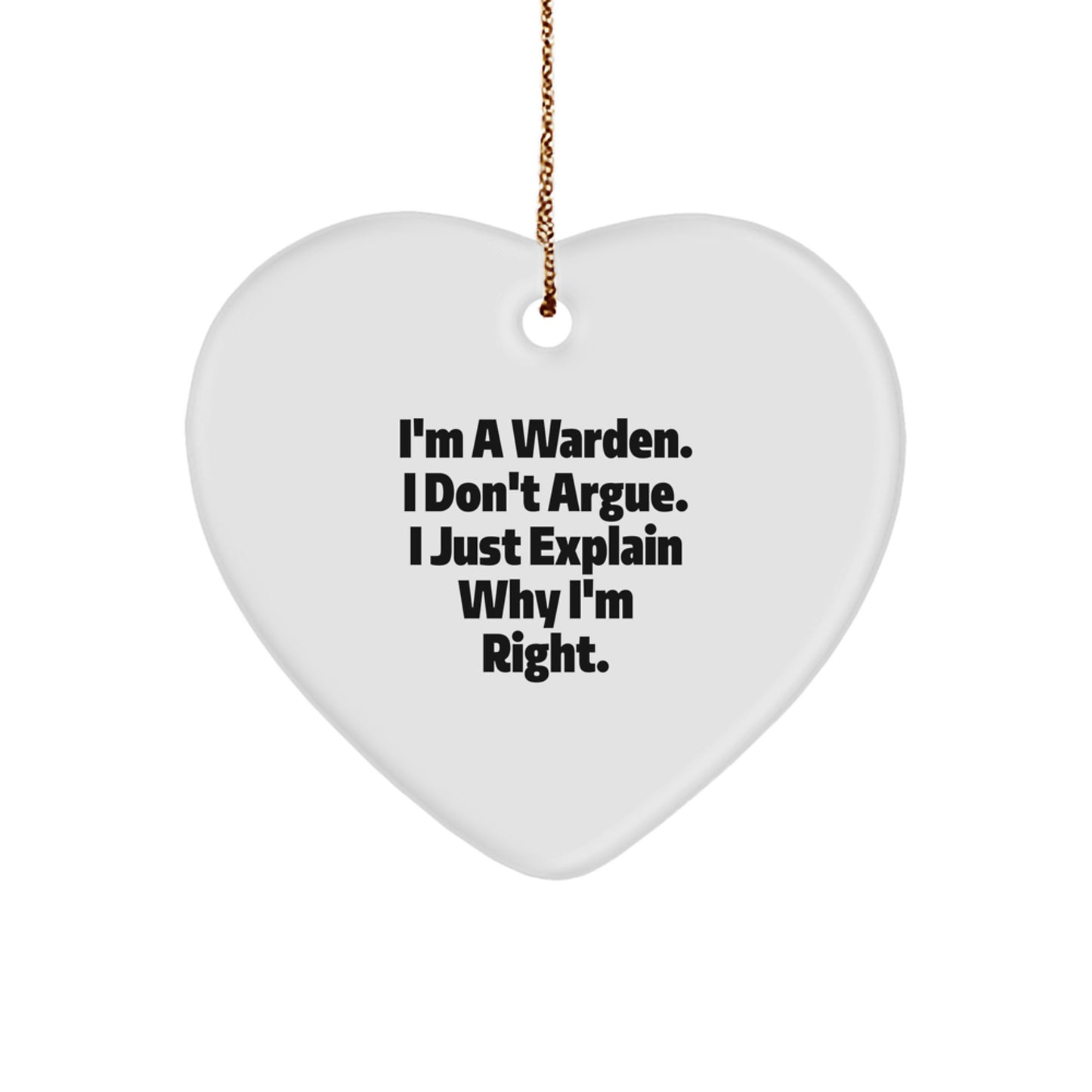 Funny Warden Heart Ornament Gifts from Men to Warden, Warden Unique Gifts for Warden, I'm A Warden Christmas Decorations - Image 1
