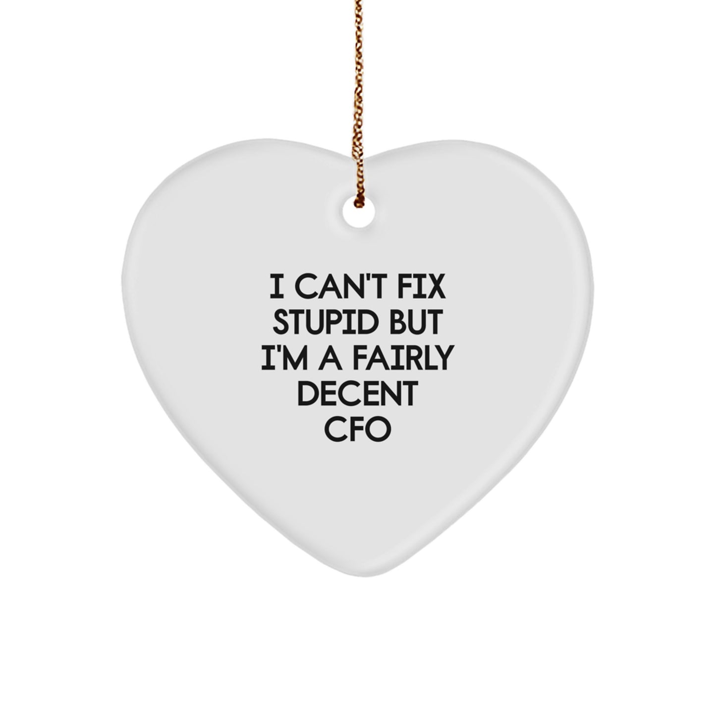 Funny CFO Gifts from Men, Women, Friends, Coworkers, Family for CFO Christmas Unique Gifts - 'I Can't Fix Stupid But I'm A Fairly Decent Cfo' Heart Ornament - Image 1