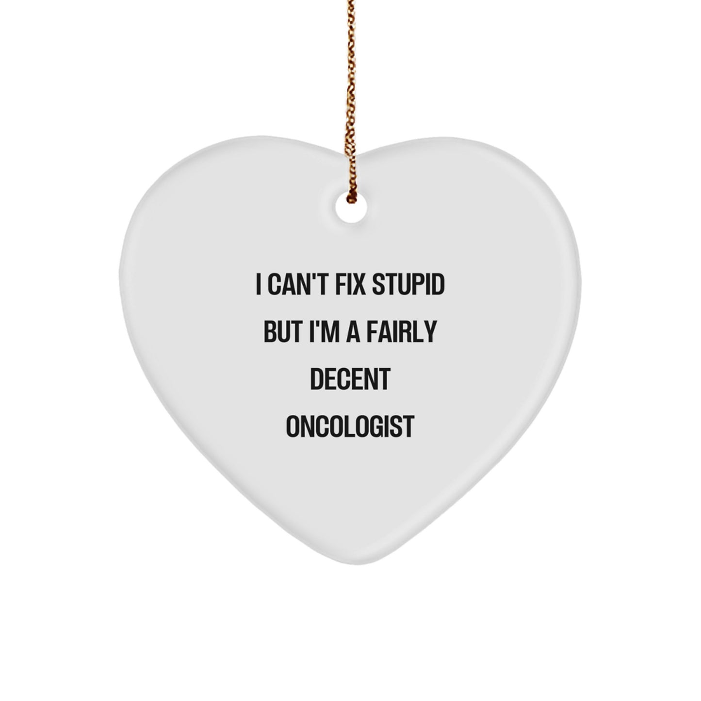 Funny Oncologist Gifts from Men for Oncologist Christmas Unique Gifts, Heart Ornament for Oncologist, I Cant Fix Stupid But Im A Fairly Decent Oncologist - Image 1