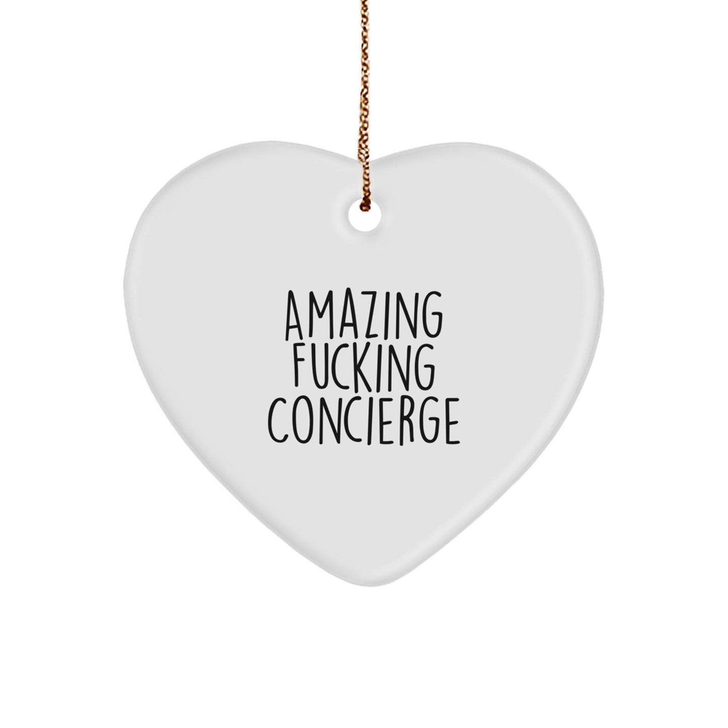 Funny Concierge Heart Ornament Gifts for Men, Gifts from Friends to Concierge, 'Amazing F--king Concierge', Heart Shaped Christmas Unique Gifts - Image 1
