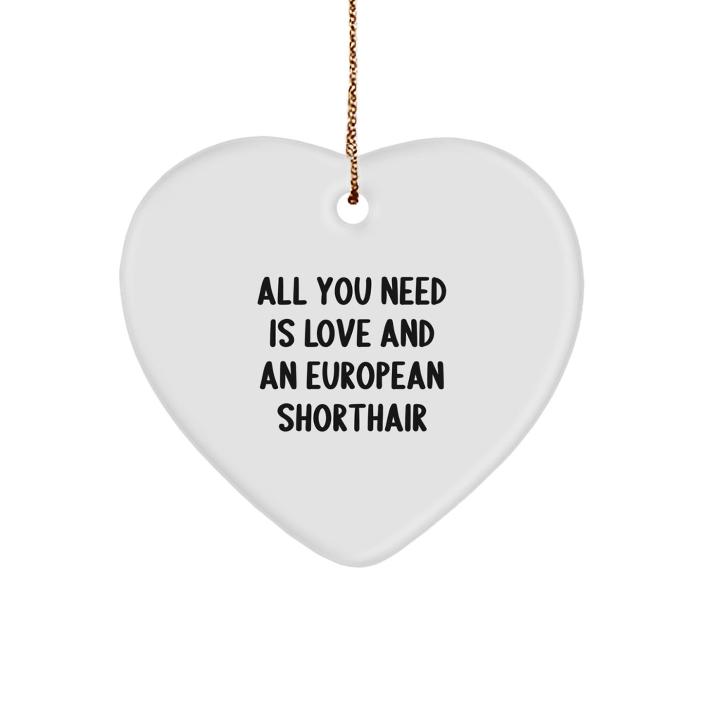 European Shorthair Cat Lover's Heart Ornament, 'All You Need Is Love', Gifts from Family to Friends, Perfect for Christmas Unique Gifts - Image 1
