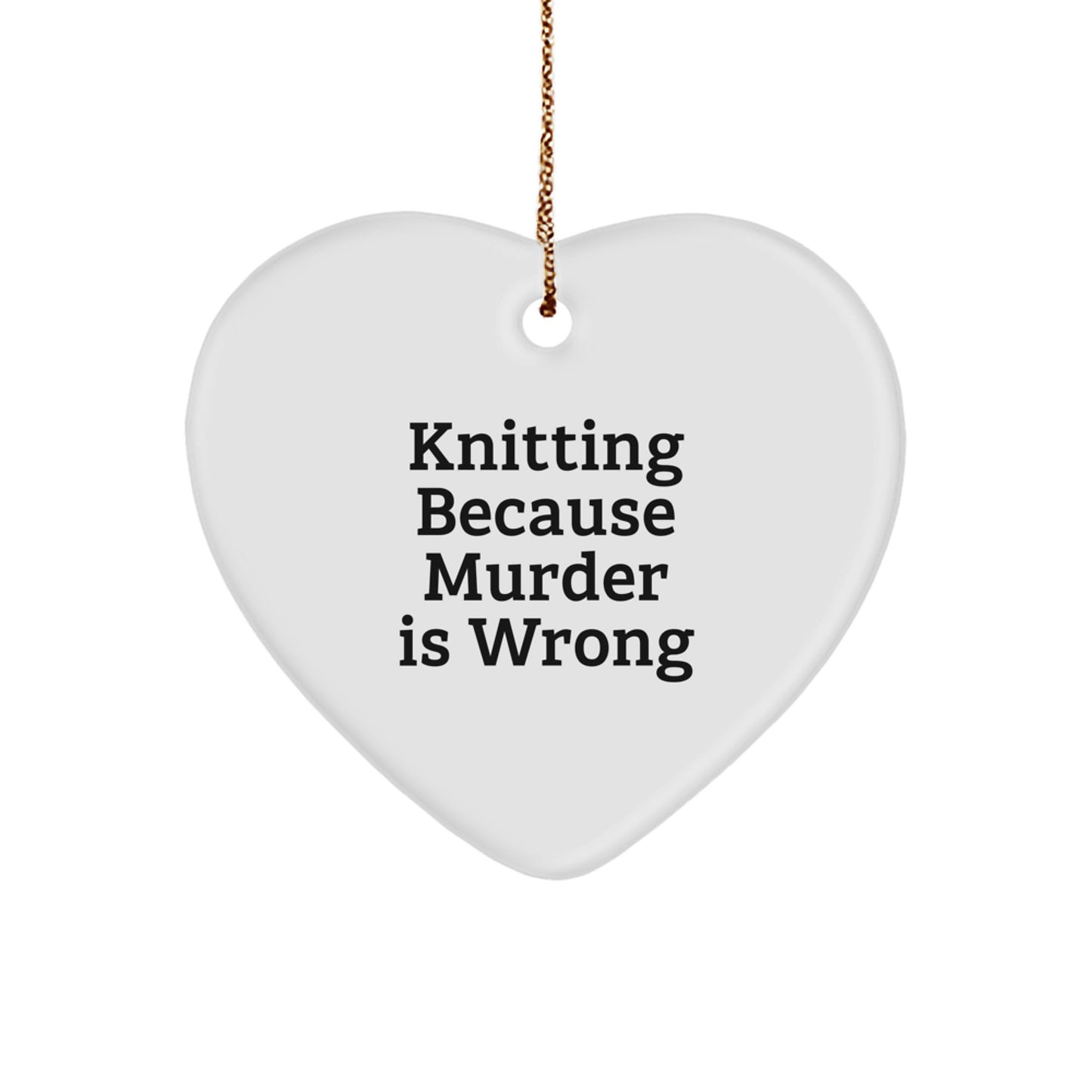 Knitting Lover's Heart Ornament, Funny Gift for Knitting Friends, Christmas Unique Gifts from You to Them, White Heart Shaped MDF Decoration - Image 1