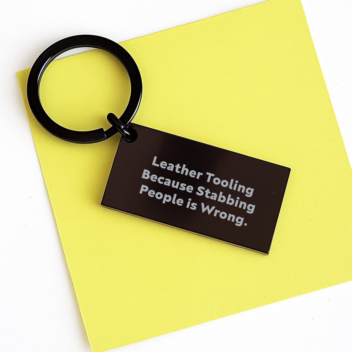 Unique Leather Tooling Gifts for Men Keychain with Funny Quote, Black Stainless Steel, Christmas Unique Presents for Friends, Family, Coworkers - Image 3