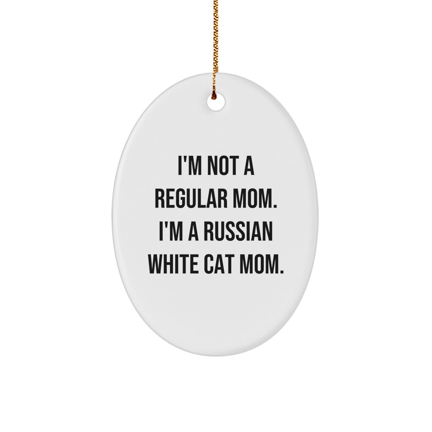 Funny Russian White Cat Mom Oval Ornament, Gifts from Family to Russian White Cat, Christmas Unique Gifts - Image 1
