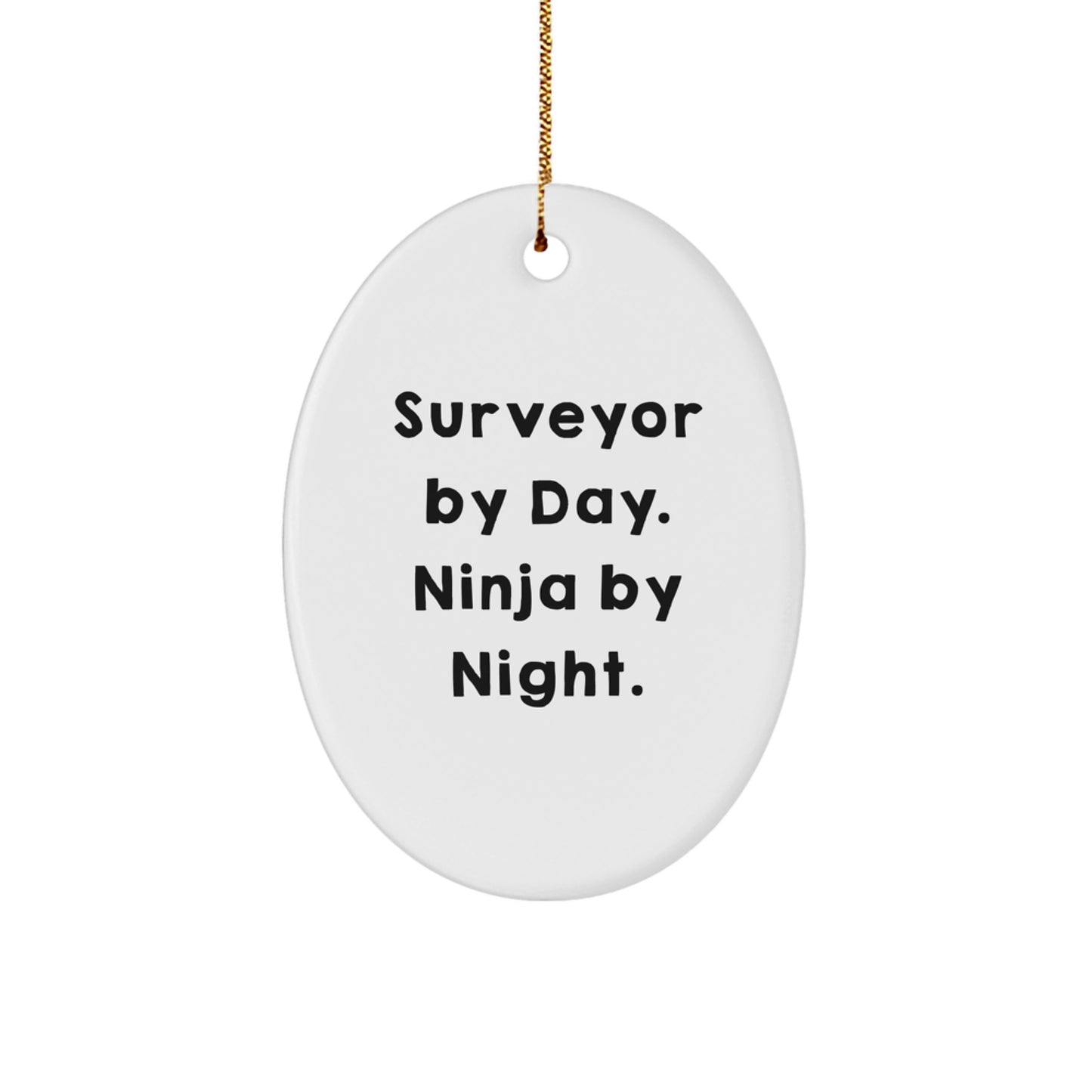 Surveyor Gifts for Christmas Unique Oval Ornaments with Funny Quote 'Surveyor By Day. Ninja By Night.' from Friends - Image 1