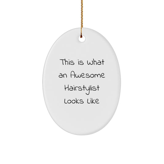 Hairstylist Gifts from Women - This Is What An Awesome Hairstylist Looks Like Oval Ornament for Christmas, Gifts for Hairstylist - Image 1