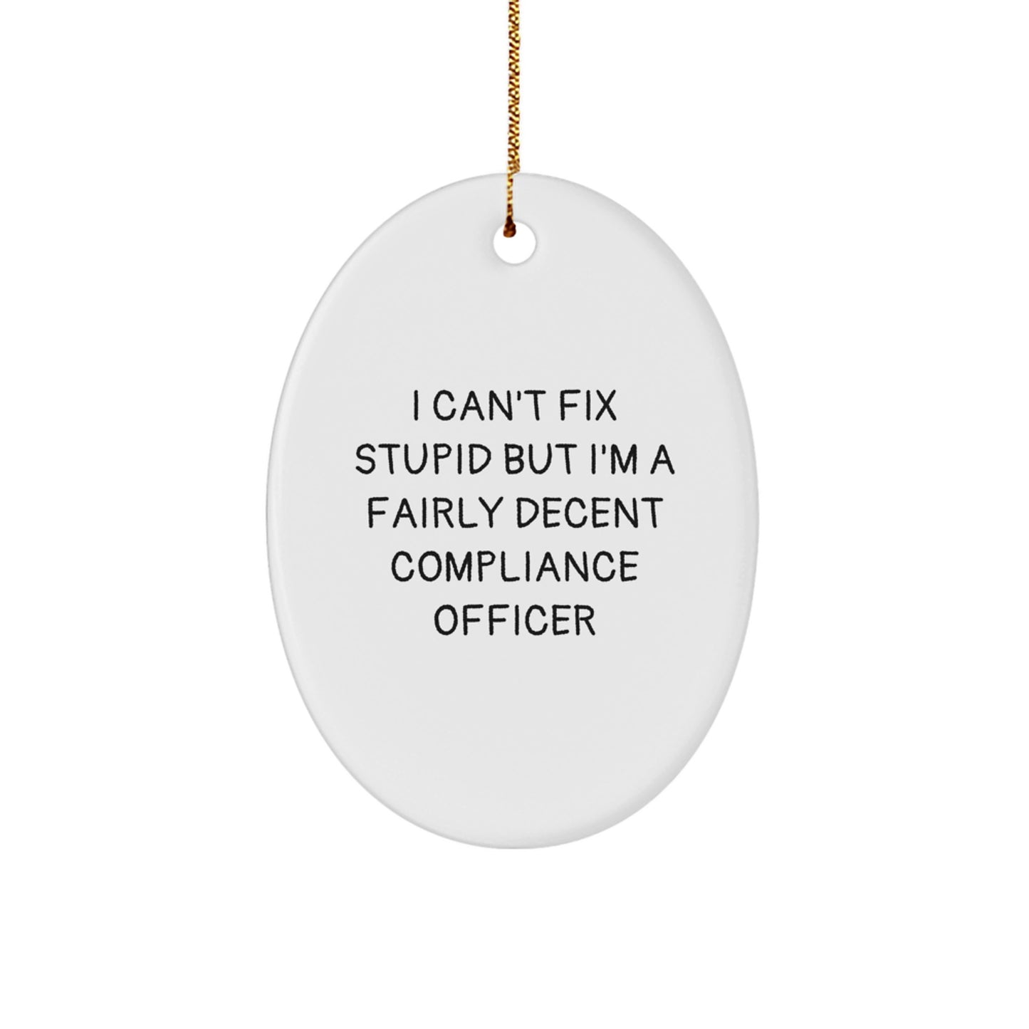 Funny Compliance Officer Gifts from Friends for Men Funny Oval Ornament I Can't Fix Stupid - Image 1