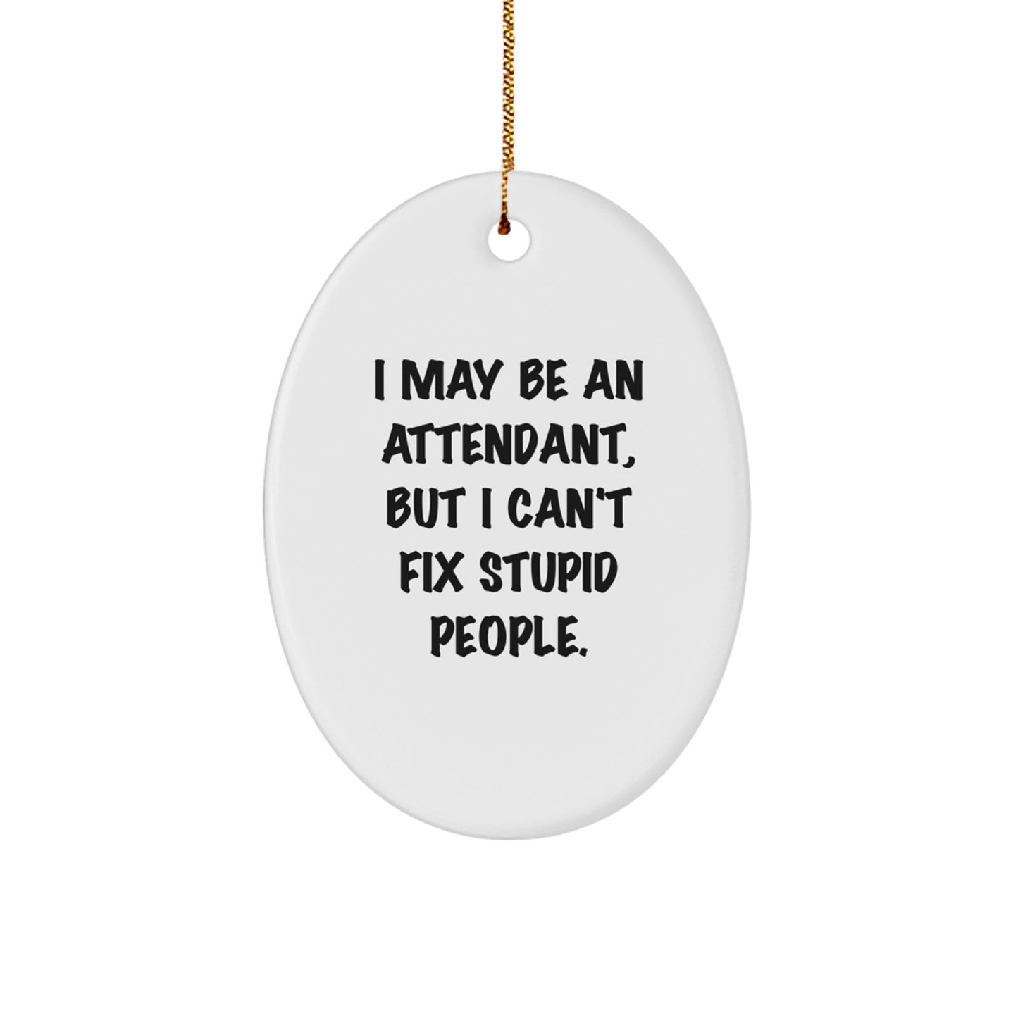 Funny Attendant Gifts for Men - Oval Ornament I May Be An Attendant, But I Can't Fix Stupid People. - Christmas Unique Gifts from Friends, Family, Coworkers - Image 1